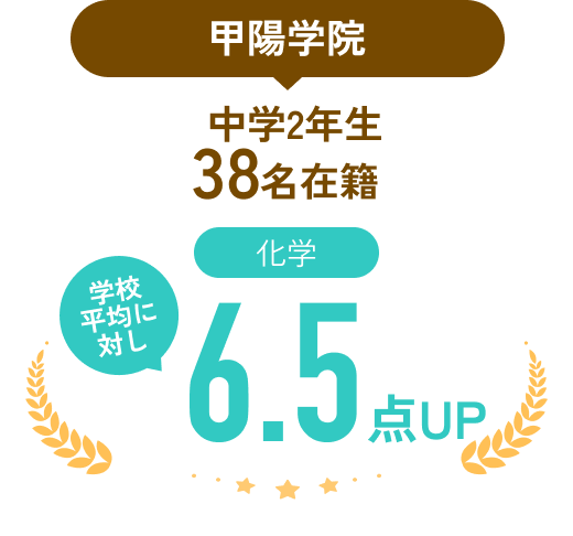 甲陽学院中学2年生38名在籍、学校平均に対し、化学6.5点UP